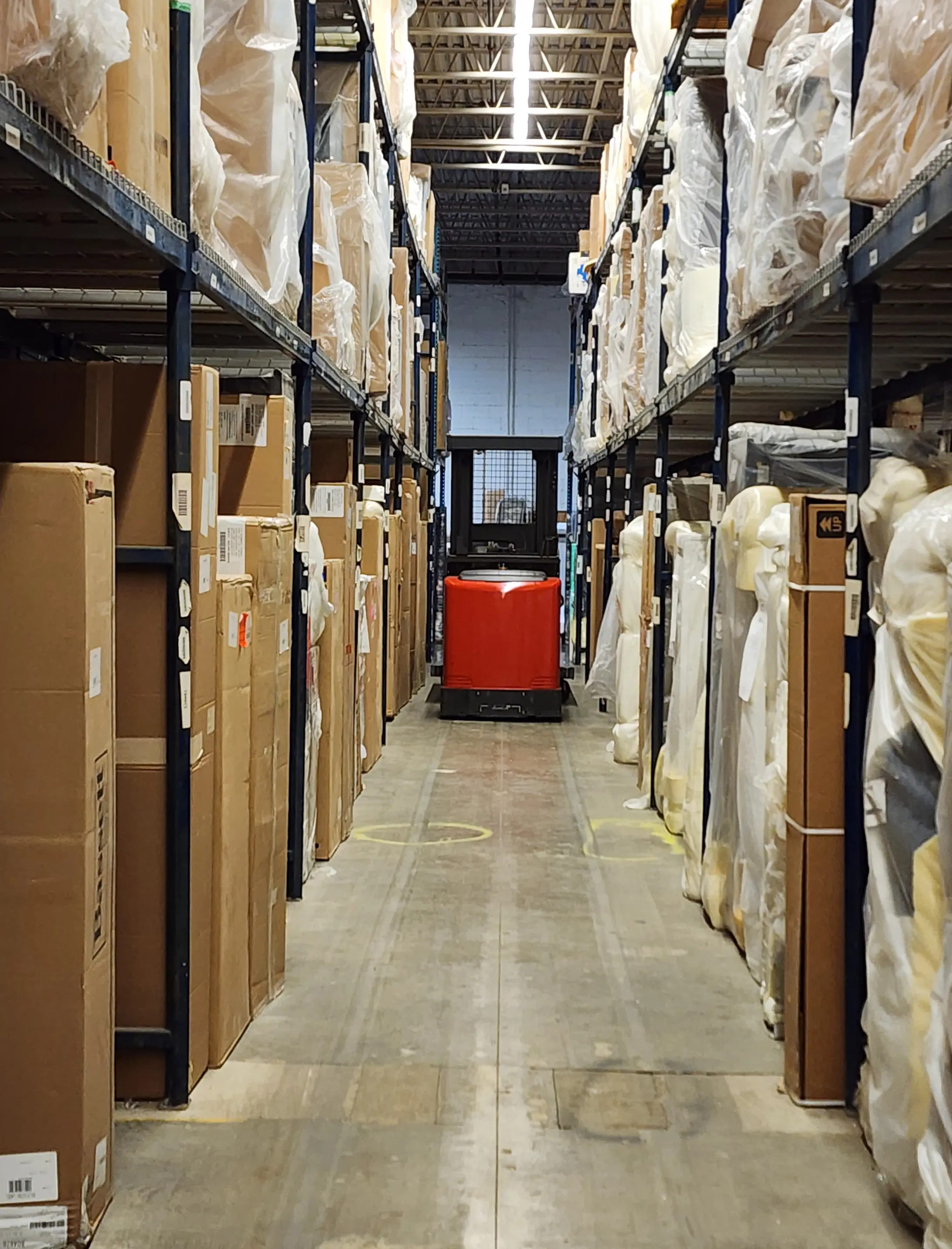 RF Delivery warehouse hallway showing organized storage racks – temperature-controlled, secure, and efficient facility in Long Island, NY